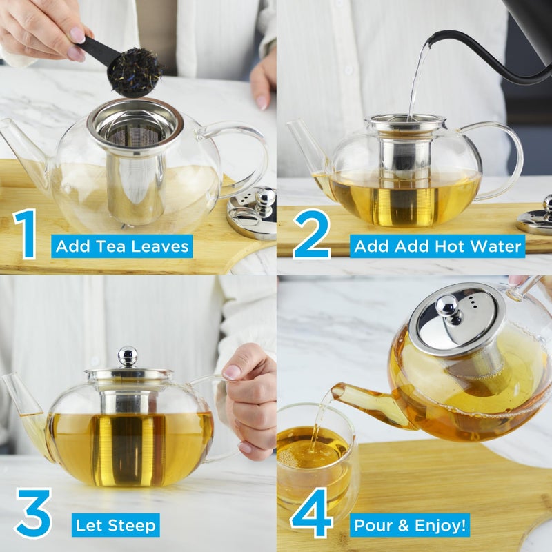 GROSCHE - Joliette Borosilicate Glass Teapot with Stainless Steel Infuser - 5 Cup Glass Teapot with Removable Strainer for Loose Leaf & Herbal Tea, Dishwasher Safe, 42 oz - Image 3